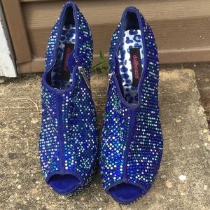 Blue Rhinestone Dollhouse Heelless Shoes